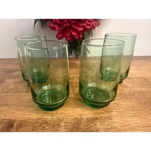 Vintage Dominion Glass‎ Emerald Green Juice Glasses Mid Century Barware Set of 4